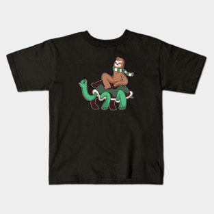 Funny Sloth Riding a Tortoise Turtle Kids T-Shirt